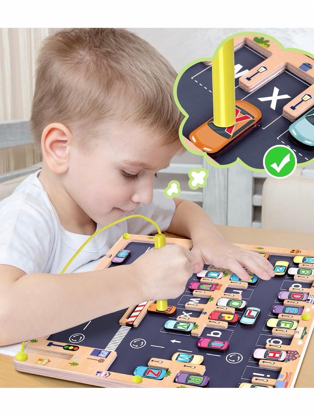 Magnetic Alphabet Parking Board - Yellow and Black Learning Toy